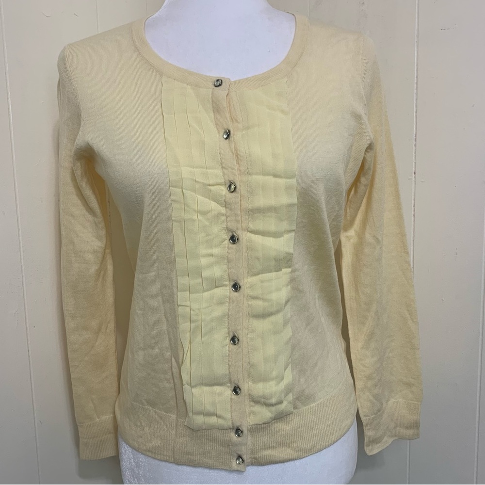 TALBOTS NEW Yellow Pure Italian 100% Merino Wool Button Closure Cárdigan Size XL